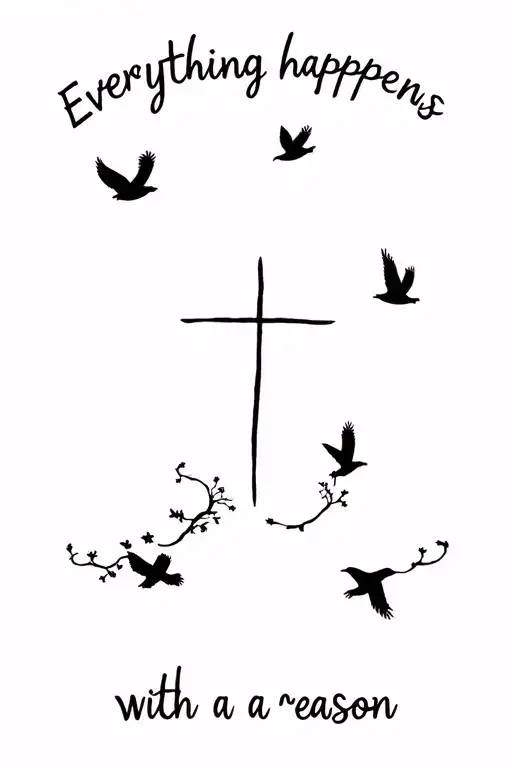 Everything Happens For A Reason With With A Cross And Birds Around It