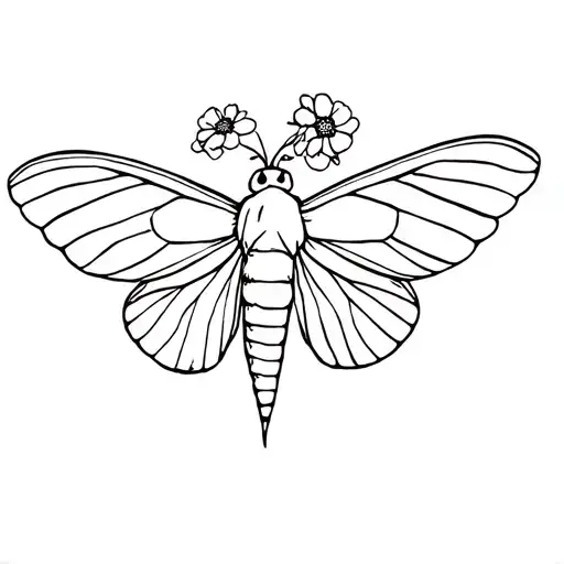 A Moth With Full Wings And Some Flowers Behind