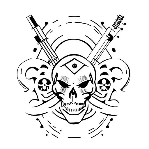 A Minimalist Tattoo Of A Heavy Metal Guitar With A Skull As The Body