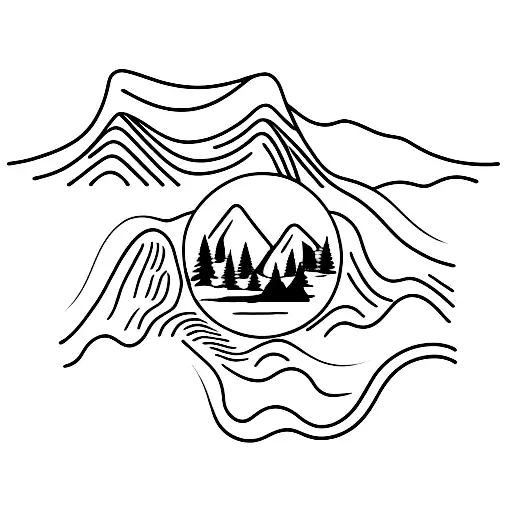 Mountain Range Silhouette With A Camera Lens In The Foreground