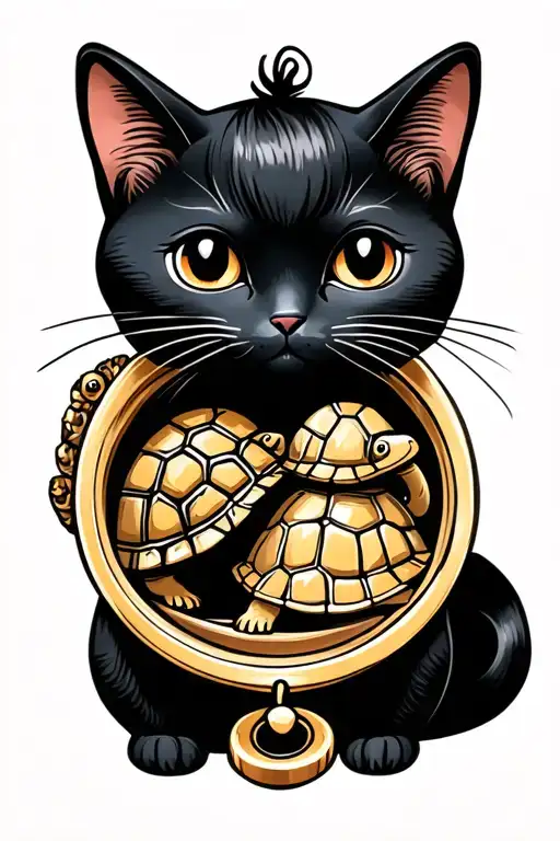 Cartoon Black Cat And Tortoise Hair Cat In Locket Simple