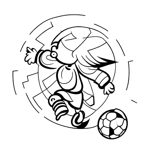 A Minimalist Tattoo Of A Little Boy Playing Soccer Only Creating The Outline On A White Background