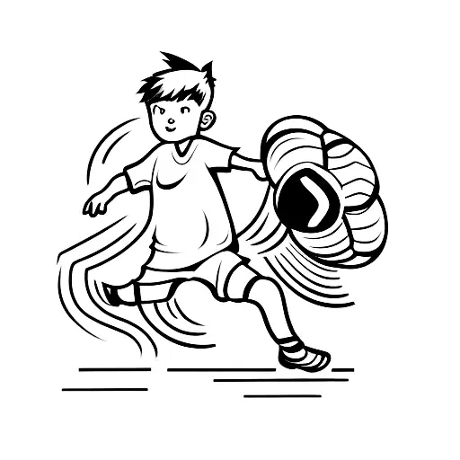 A Minimalist Tattoo Of A Little Boy Playing Soccer Only Creating The Outline Without Background