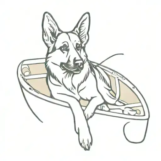 A Minimalist Design Of A German Shepherd Listening To Music On A Boat