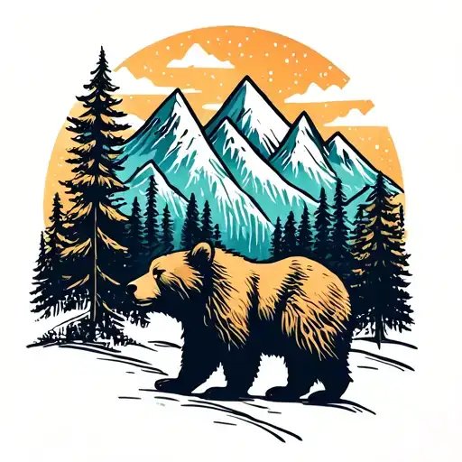 Bear With Trees And Mountains Inside It