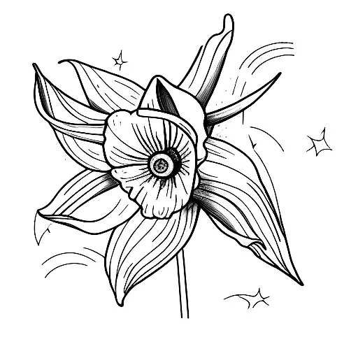 A Sketch Of A Daffodil With A Trail Leading To A Distant Planet
