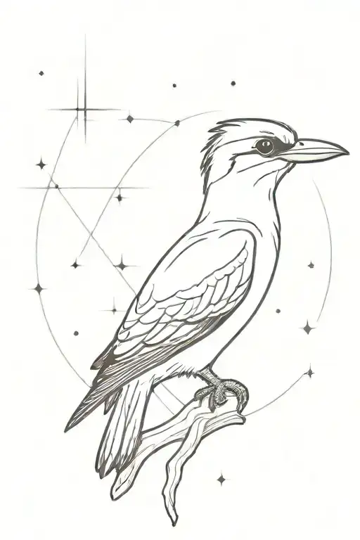 Kookaburra Looking Up At Southern Cross Constellation
