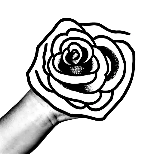 Hand Holding A Rose With Sutures