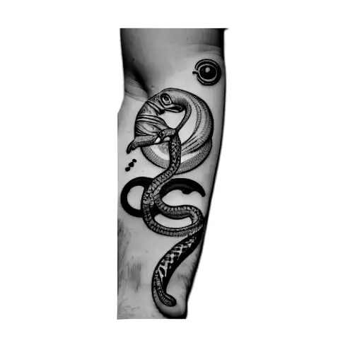 A Snake With An Eye And A Crescent Moon