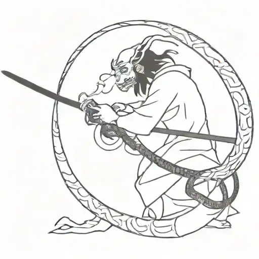 Dying Samurai Slaying A Giant Snake