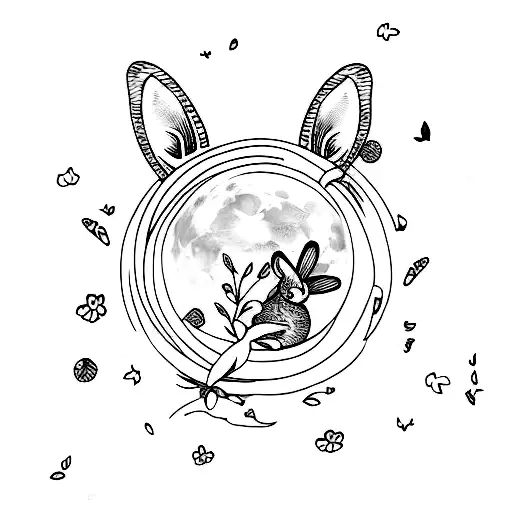 Rabbit In The Moon With Butterfly