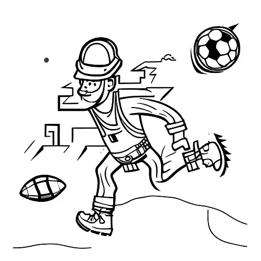 A Construction Worker Playing Football In The Wilderness