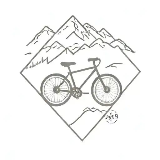 A Minimalist Tattoo Of A Bike With Mountain Landscapes In The Background