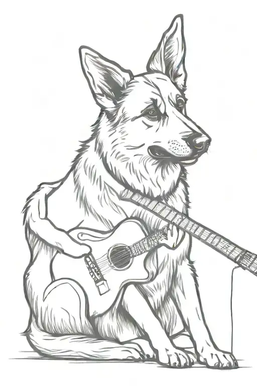 Sketch A German Shepherd Playing A Guitar To Symbolize Your Passion For Music And Love For Dogs