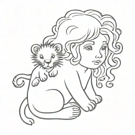 Little Girl With Culry Hair Holding A Lion Teddy