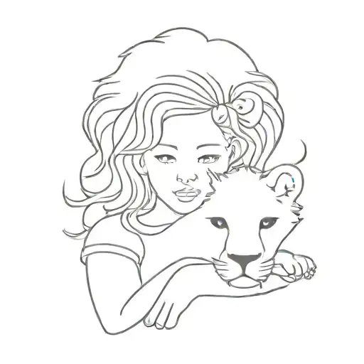 Little Girl With Culry Hair Holding A Lion