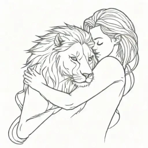 Girl Hugging A Lion