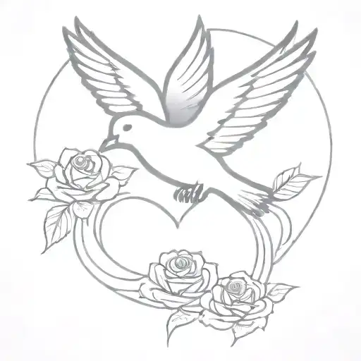 Heart Rose Dove Flying Away Holding Lamb