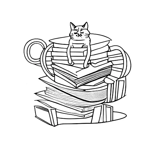 Stack Of Books With A Cat Curled Up On Top