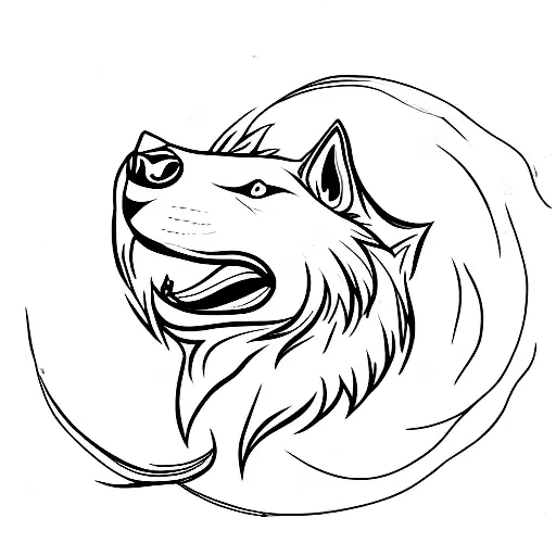 A Minimalist Tattoo Of A Wolf Howling At The Moon