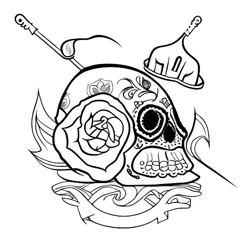 A Sketch-style Tattoo Of A Sugar Skull Wearing A Chef Toque