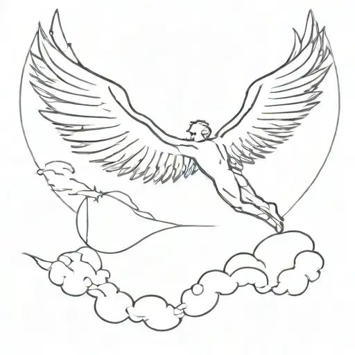 Outline Of Icarus Falling With A Simple Sun Behind Him