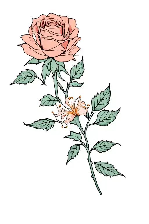 Rose And Honeysuckle Intertwined