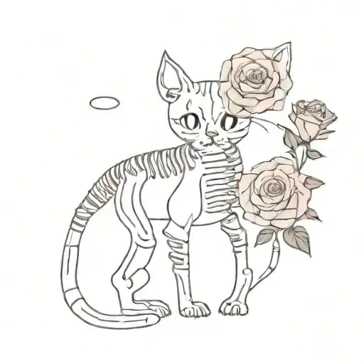 A Cat Skeleton In Roses