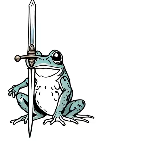 Cute Frog With Little Sword In The Hand Sitting Alone
