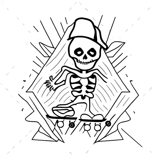 A Punk Skeleton Rocking Out On A Skateboard