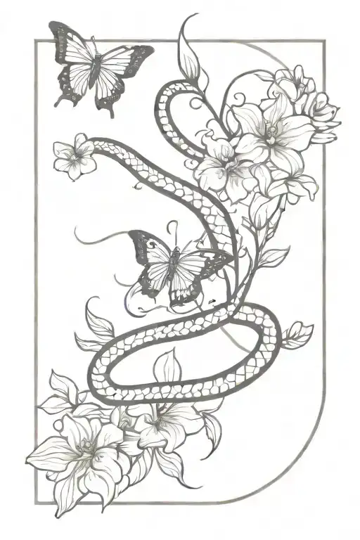 Snake And Flowers And Butterflies