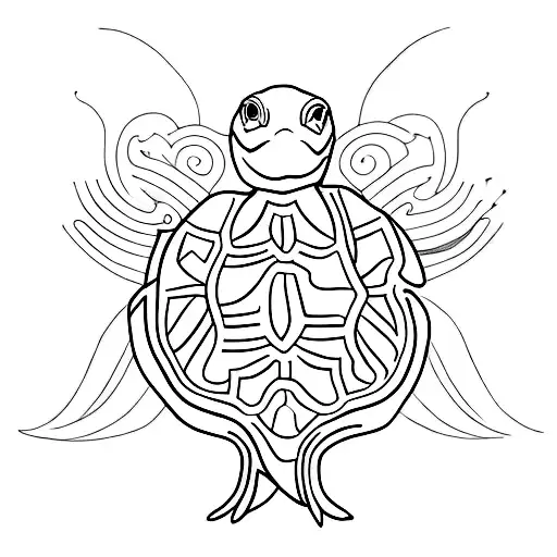 A Minimalist Tattoo Of A Turtle And A Bird
