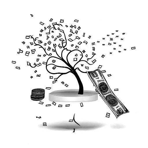 Money Tree With Dollar Bills Falling Of