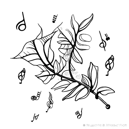 A Traditional Tattoo Of A Coffee Bean Plant Intertwined With Musical Staff Lines
