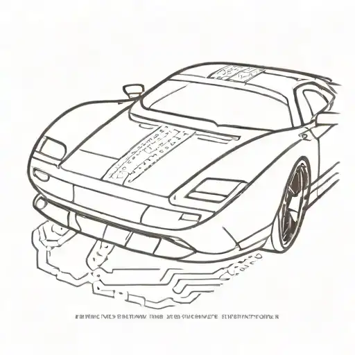 A Minimalist Tattoo Of A Sleek Sports Car With Binary Code Patterns