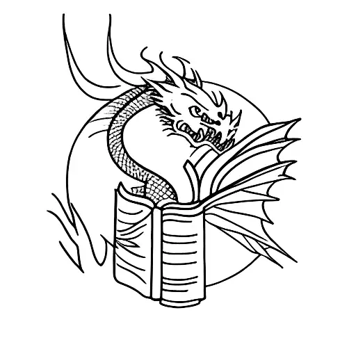 A Minimalist Tattoo Of A Dragon Reading A Book