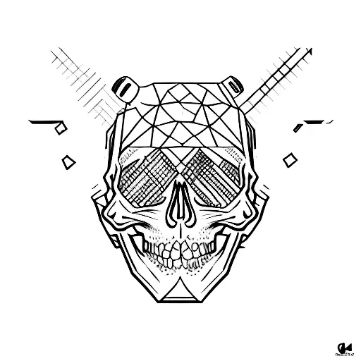 A Minimalist Tattoo Of A Skull Wearing A Video Game Headset
