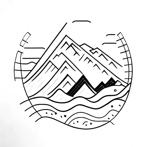 A Minimalist Tattoo Of A Guitar With A Landscape Of The Alps In The Background