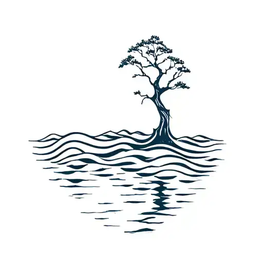 Yew Tree And Water Waves