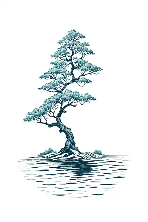 Yew Tree Intertwined With Water Waves