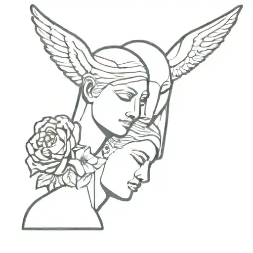 Statue Love And Psyche With Heads