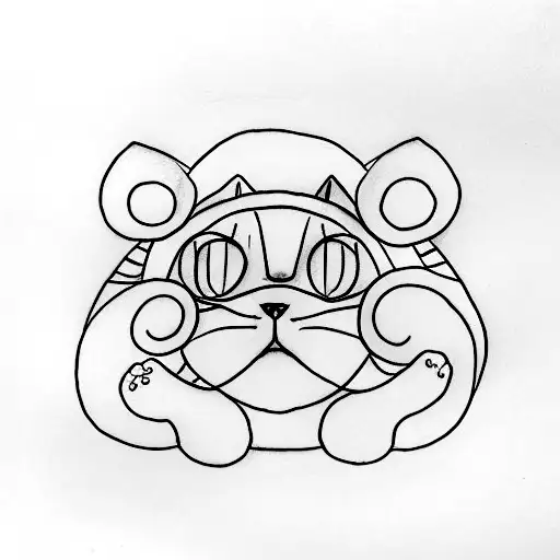 A Minimalist Sketch Of A Cat Curled Up In A Peaceful Sleeping Position