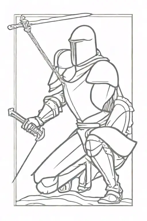 Kneeling Knight Holding A Sword Faceing Right