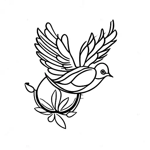 Simple Outline Of A Peaceful Dove Carrying An Olive Branch