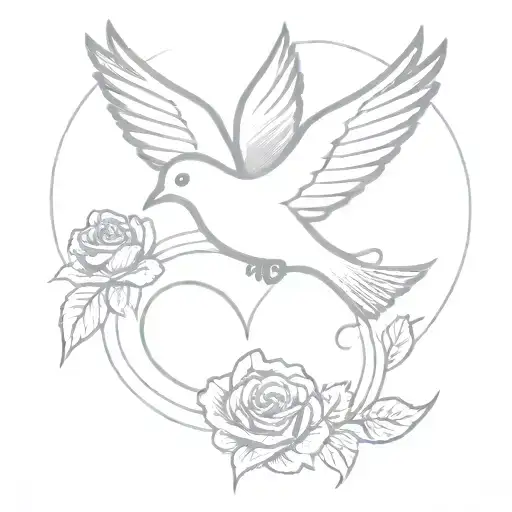 Heart Rose Dove Flying Away