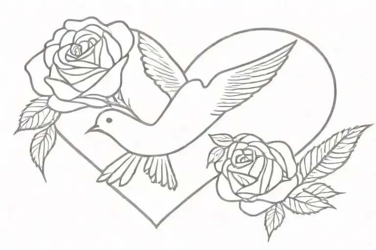 Heart Rose Dove Flying Across