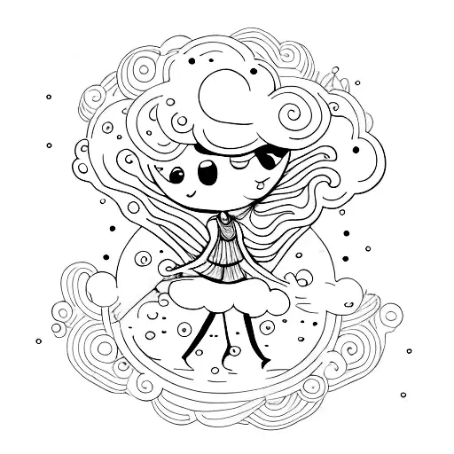 Floating Girl With Head In A Cloud
