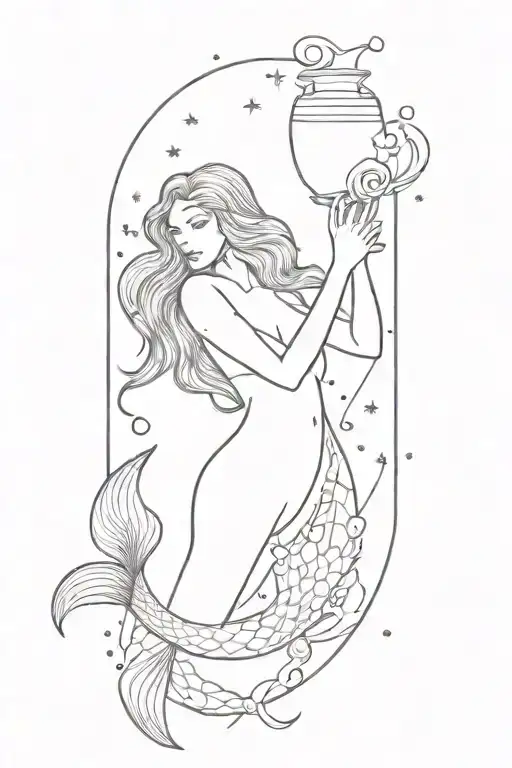 Mermaid Swimming Up Holding A Vase Thats Collecting Aquarius Constellation