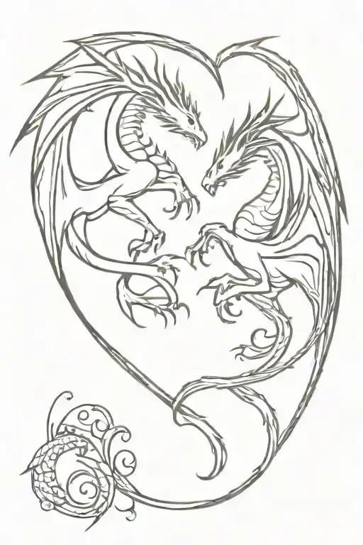 Twin Fantasy Dragons That Come Together Heart Shaped