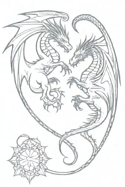 Twin Fantasy Dragons That Come Together Heart Shaped